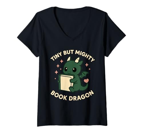 Damen Buch Drache Fantasy Reader Cozy Reading Book Lover Dragon T-Shirt mit V-Ausschnitt von Bibliophile Fantasy Reading Hoard Library Dragon