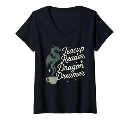 Damen Buch Drache Fantasy Reader Cozy Reading Book Lover Dragon T-Shirt mit V-Ausschnitt Damen Buch Drache Fantasy Reader Cozy Reading Book Lover Dragon T-Shirt mit V-Ausschnitt von Bibliophile Fantasy Reading Hoard Library Dragon