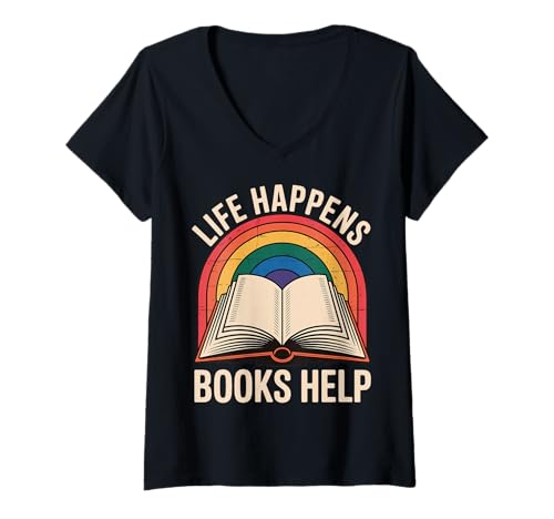Damen Life Happens Books Help T-Shirt mit V-Ausschnitt Damen Life Happens Books Help T-Shirt mit V-Ausschnitt von Bibliophiler Bücherwurm Bibliothekar Leser Lesen