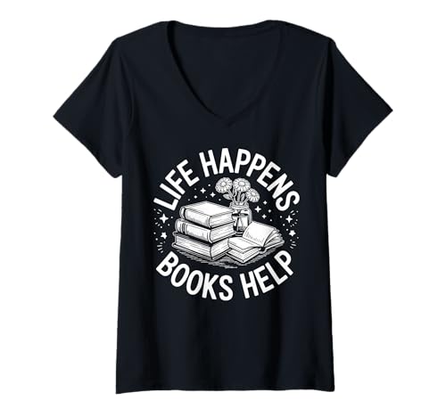 Damen Life Happens Books Help T-Shirt mit V-Ausschnitt Damen Life Happens Books Help T-Shirt mit V-Ausschnitt von Bibliophiler Bücherwurm Bibliothekar Leser Lesen