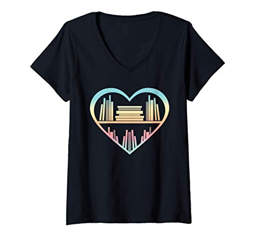 Damen Bibliothek Bücherregal Bücher Herz Leseratte Geschenk Lesen T-Shirt mit V-Ausschnitt Damen Bibliothek Bücherregal Bücher Herz Leseratte Geschenk Lesen T-Shirt mit V-Ausschnitt von Bibliothekar Bücherwurm Leseratte Lesen