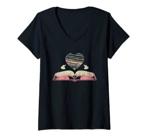 Damen Bücher Liebe Herz Bücherwurm Nerd Leseratte Lesen T-Shirt mit V-Ausschnitt Damen Bücher Liebe Herz Bücherwurm Nerd Leseratte Lesen T-Shirt mit V-Ausschnitt von Bibliothekar Bücherwurm Leseratte Lesen