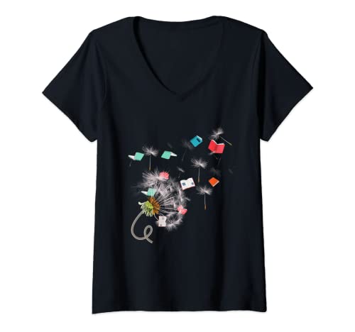 Damen Pusteblumen Bücher Geschenk für Leseratte Lesen T-Shirt mit V-Ausschnitt Damen Pusteblumen Bücher Geschenk für Leseratte Lesen T-Shirt mit V-Ausschnitt von Bibliothekar Bücherwurm Leseratte Lesen