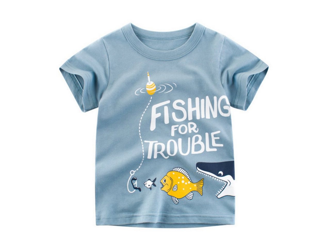 BiboBibo T-Shirt Fisch-B11 (Kinder T-Shirt Baumwolle) Oberteil für Jungen Dino Tier Muster Tops Kinder Kleidung von BiboBibo