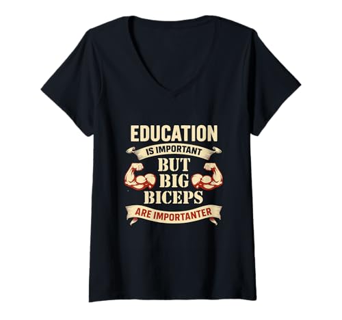 Damen Big Bizeps Are Importanter Lustiger Gym Workout Humor T-Shirt mit V-Ausschnitt von Biceps Gym Humor Fitness Bodybuilder Muscle Joke