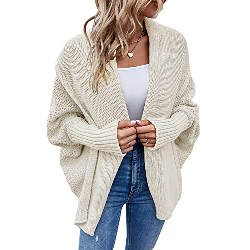 Bichingda Damen Kimono Fledermaus Zopfstrick Slouchy Oversized Wrap Cardigan Sweater Coat Outwear UK, Aprikose, M von Bichingda