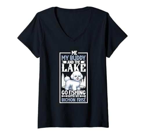 Damen Angeln und Bichon Frisé T-Shirt mit V-Ausschnitt Damen Angeln und Bichon Frisé T-Shirt mit V-Ausschnitt von Bichon Frisé Designs
