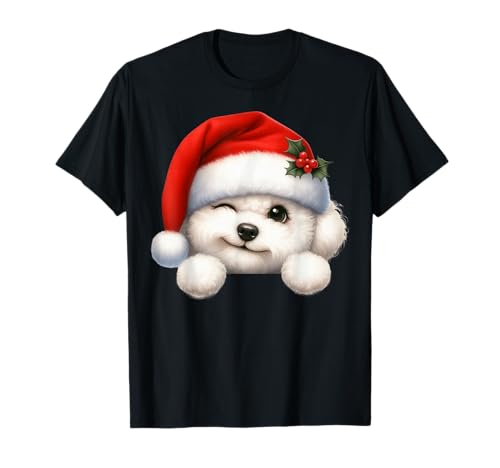 Bichon Frisé Hund Weihnachten Weihnachtsmannmütze Hund Mama Papa T-Shirt von Bichon Frisé Dog Tees NYC