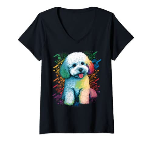 Damen Niedlicher Bichon Frisé-Hund auf Bichon Frisé-Liebhaber T-Shirt mit V-Ausschnitt Damen Niedlicher Bichon Frisé-Hund auf Bichon Frisé-Liebhaber T-Shirt mit V-Ausschnitt von Bichon Frise lover apparel for Bichon Frise owner