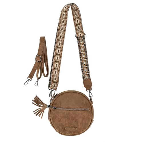 Damen Crossbody Crossover - mit 2 Schultergurten - Kleine Umhängetasche PU Leder - 3L - Camel Handytasche mit Reißverschluss von Bicky Bernard