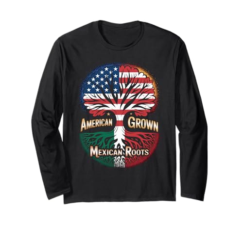 American Grown Mexican Roots Flag Tree Heritage Damen Herren Langarmshirt American Grown Mexican Roots Flag Tree Heritage Damen Herren Langarmshirt von Bicultural Latino Family Unity Culture USA
