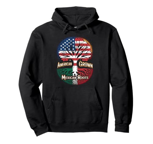 American Grown Mexican Roots Flag Tree Heritage Damen Herren Pullover Hoodie von Bicultural Latino Family Unity Culture USA