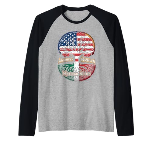 American Grown Mexican Roots Flag Tree Heritage Damen Herren Raglan von Bicultural Latino Family Unity Culture USA