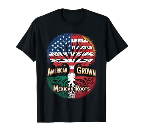 American Grown Mexican Roots Flag Tree Heritage Damen Herren T-Shirt von Bicultural Latino Family Unity Culture USA