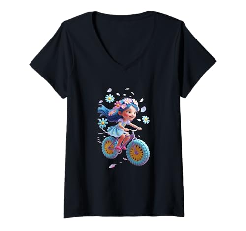 Damen Fahrrad-Mädchen, lustiges Unisex-Design für Männer und Frauen T-Shirt mit V-Ausschnitt von Bicycle Girl Funny Unisex Design For Men Women Tee