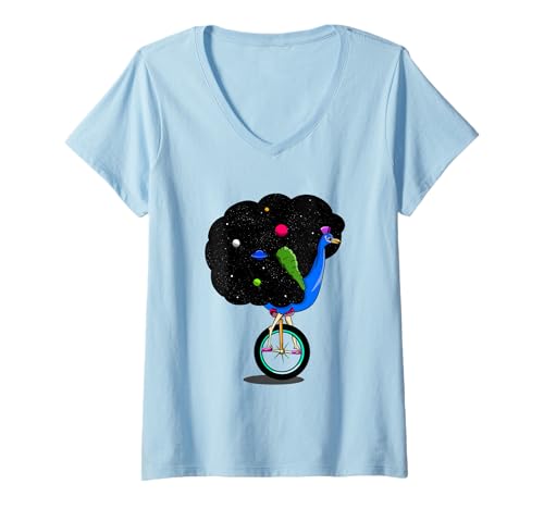 Damen Pfau reitet auf einem Einrad Radvogel T-Shirt mit V-Ausschnitt Damen Pfau reitet auf einem Einrad Radvogel T-Shirt mit V-Ausschnitt von Bicycle designs by Early Kirky