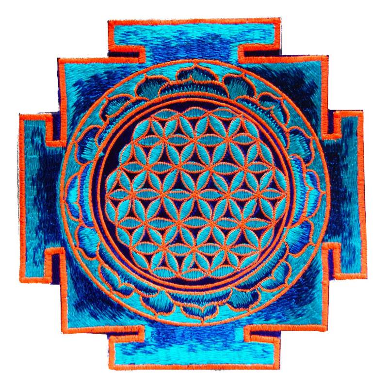Blaue Uv Orange Yantra Blume Des Lebens Heilige Geometrie Goa Patch Heilung Informationen von BicycleDayShop