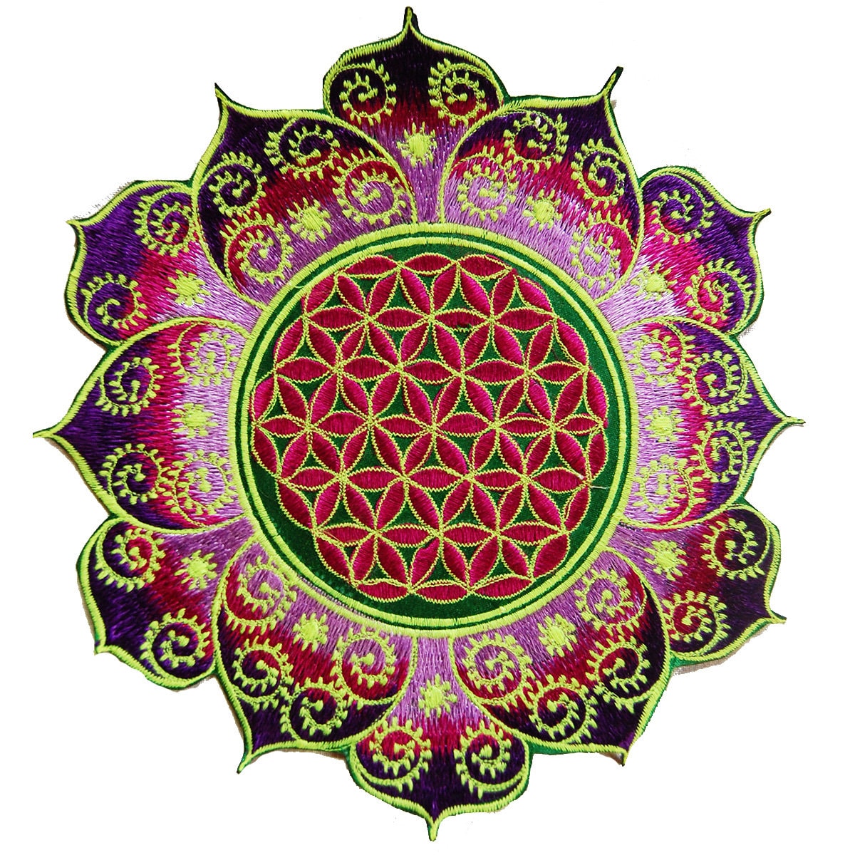 Grün Lila Blume Des Lebens Aufnäher Fraktal Mandala Sacred Geometry Zum Aufnähen von BicycleDayShop