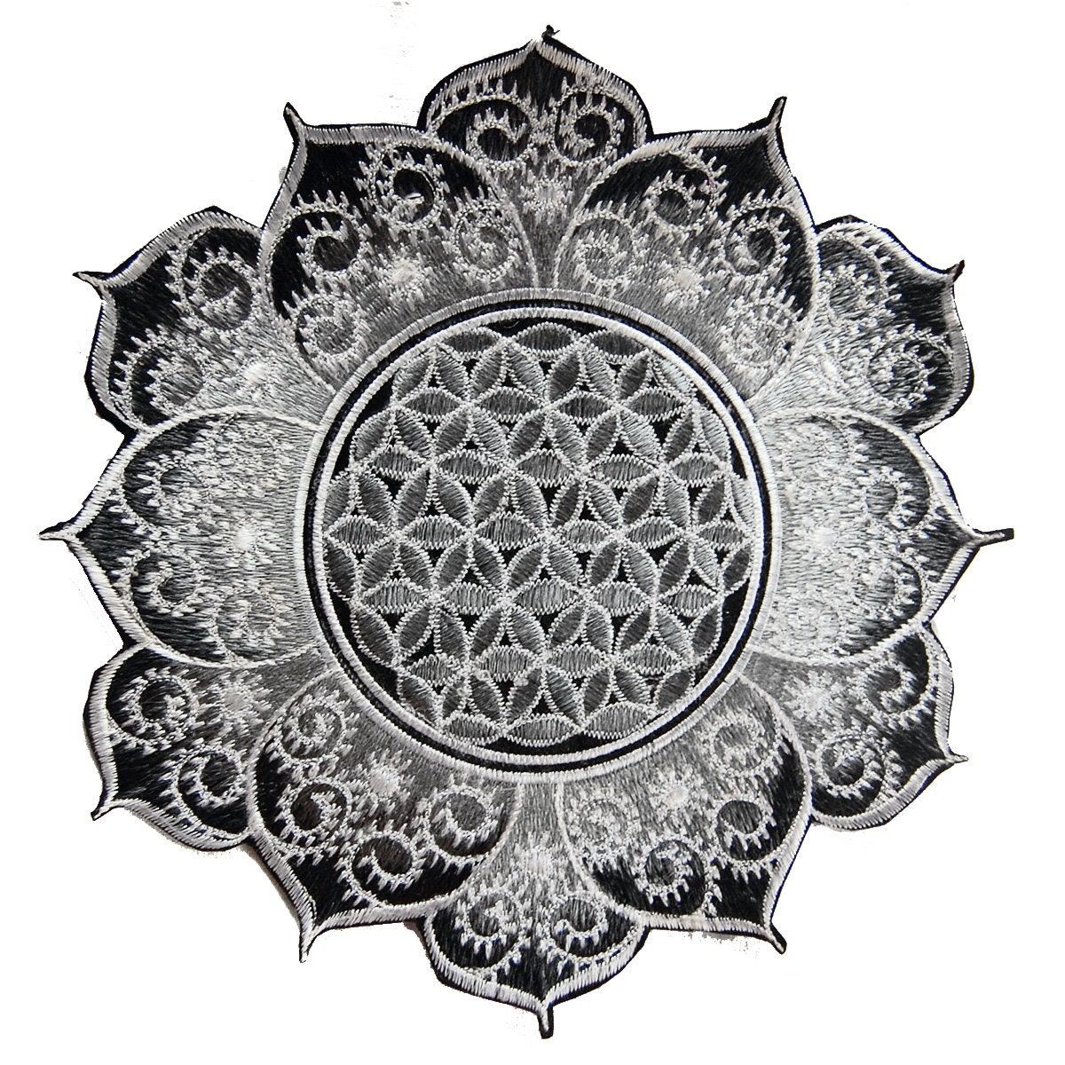 Weiß Blume Des Lebens Fraktal Mandala Aufnäher Heilige Geometrie Kunst Zum Aufnähen von BicycleDayShop