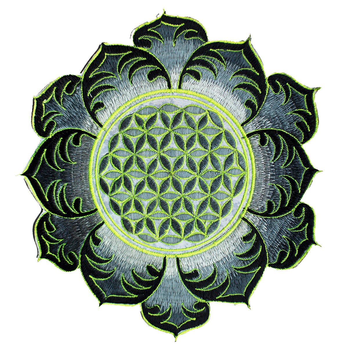 Weiße Uv Gelbe Blume Des Lebens Mandala Heilige Geometrie Patch Kunst Zum Aufnähen von BicycleDayShop