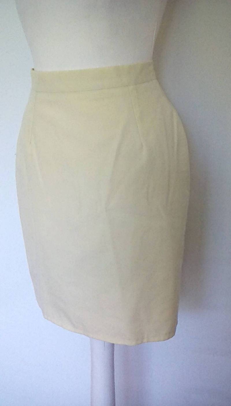 Vintage 80Er Jahre Zitronengelb Bleistift Wackeln Mini-Rock Der Rock Größe Klein Bis Extra von BidandBertVintage