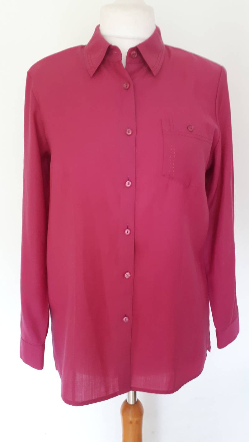 Vintage 80Er Langarm Bluse Von Stadt Kombi Delmond in Rosa Wolle Mischung Stoff Jahre Mittelgroß Bis Groß von BidandBertVintage