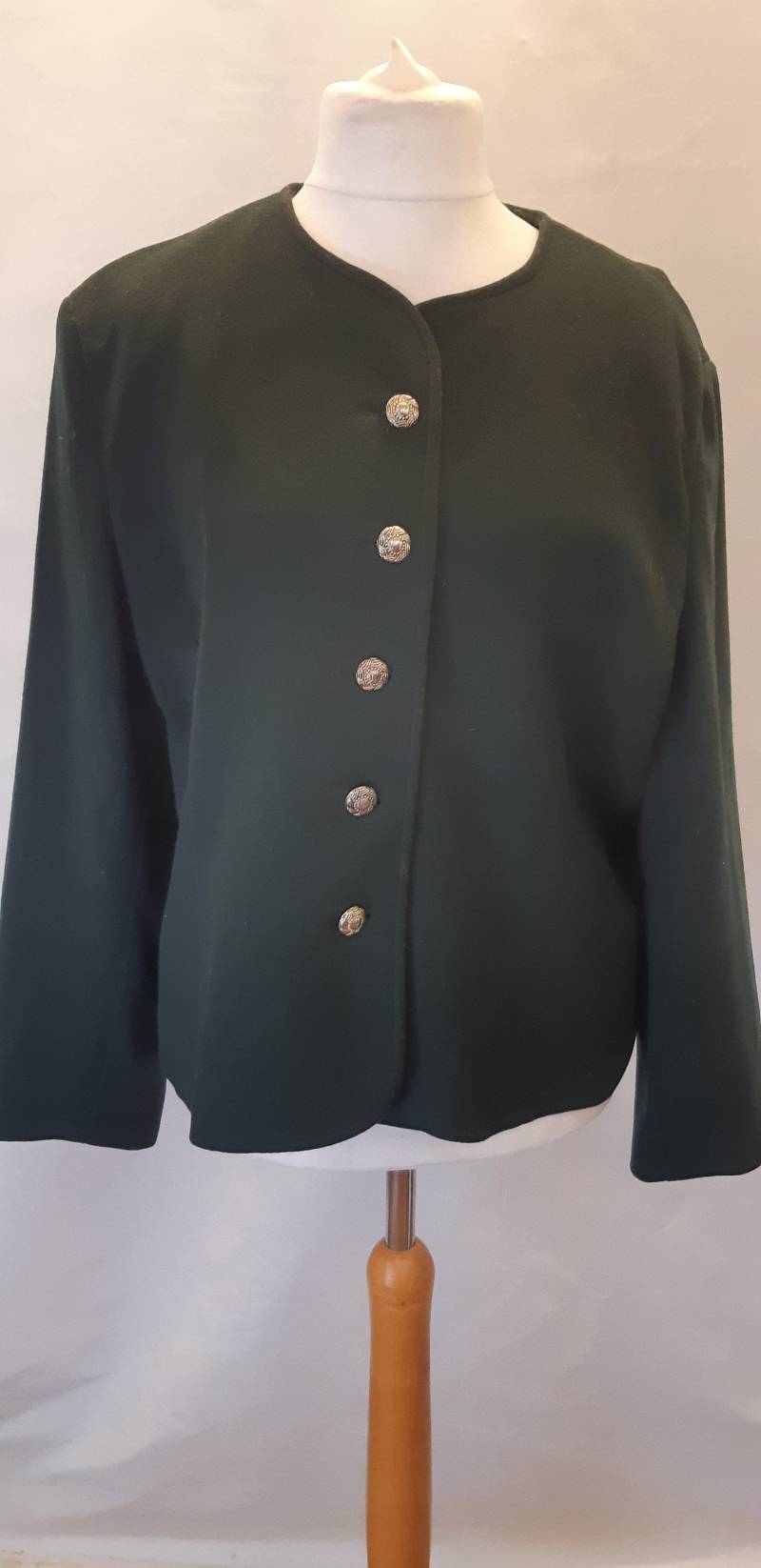 Vintage 90Er Jahre Jacke Von Nesi Wolle Kaschmir Mischung Tiefgrüne Kragenlose Größe Xxl von BidandBertVintage