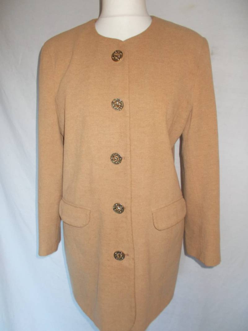 Vintage Kamel Jacke 80Er Jahre Collezioni Kaschmir-Wolle Mix Farbe Mantel Groß von BidandBertVintage