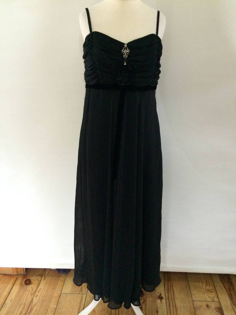 Vintage Kleid Der 90Er Jahre Schwarze Abendkleid Von Prinzipien Mit Applikation Blumen Strass Detail Größe Medium von BidandBertVintage