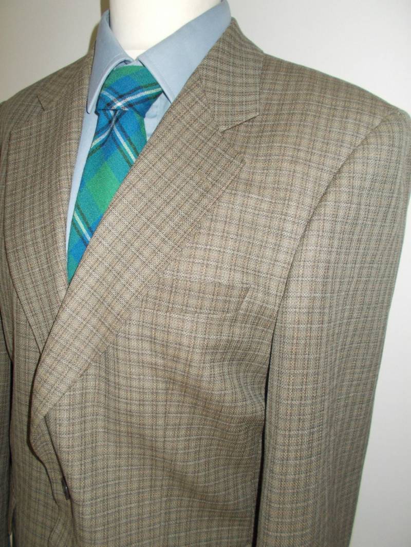 Vintage Herrenjacke Blazer Von Douglas Taupe Kariert Reine Schurwolle 42" Brust Groß von BidandBertVintageMen