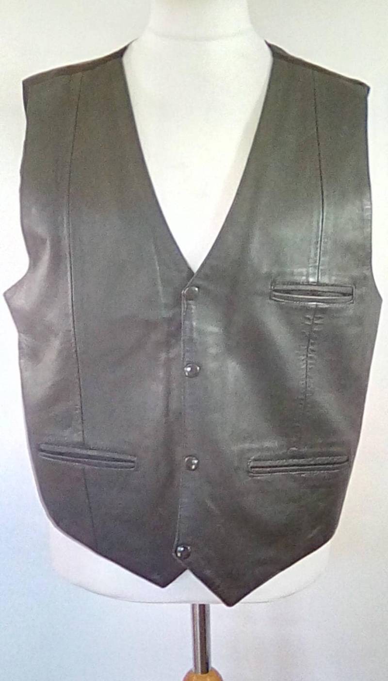 Vintage Schwarze Weste Weste Aus Leder Von The Hudson Leather Co Schwarzem Xl Größe Extra Groß von BidandBertVintageMen