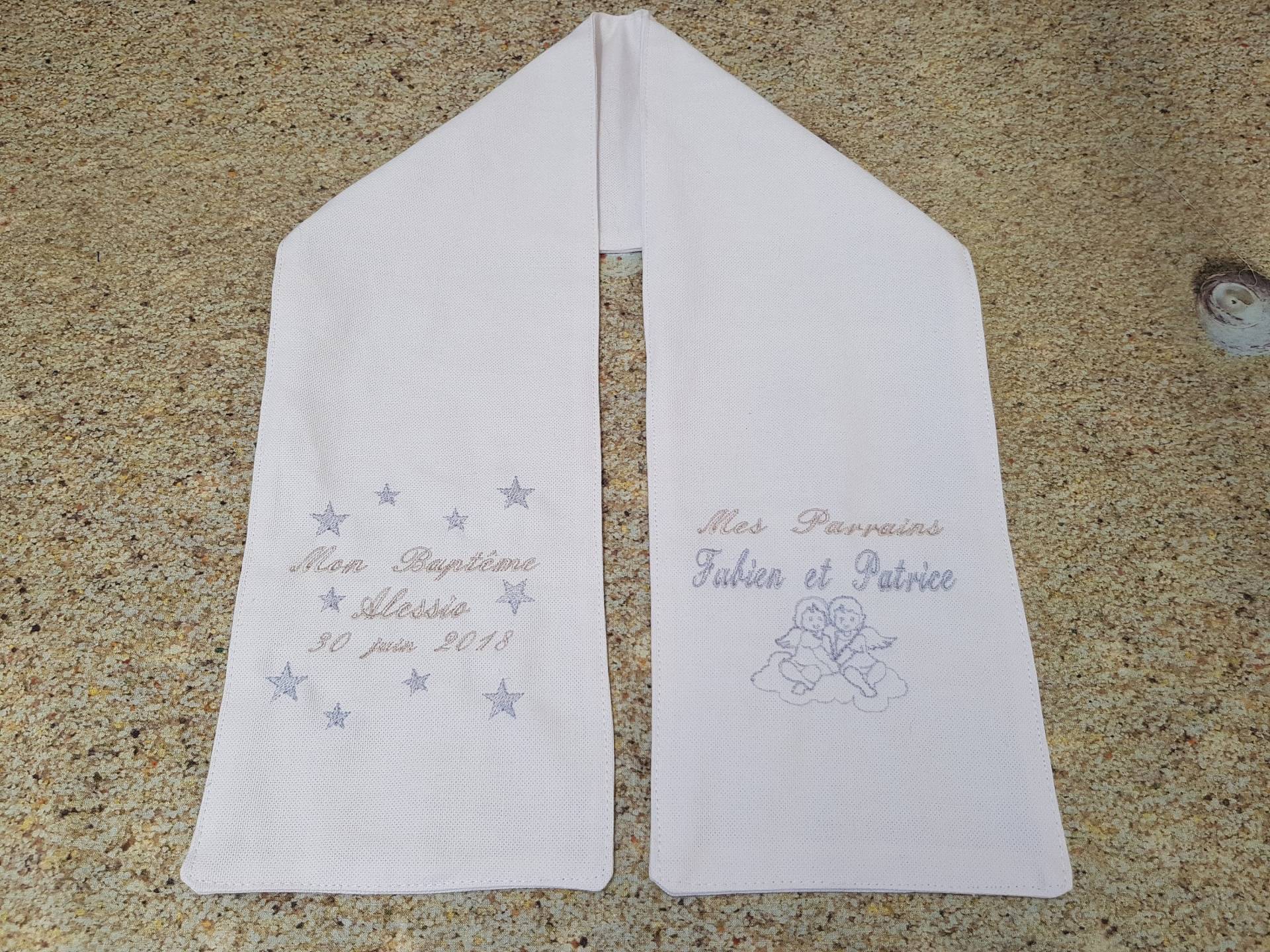 Weißes Leinen-Tauftuch Bestickt Zum Personalisieren, Stola, Baby, Bestickt, Vorname, Farbe, Weiße Kleidung, Geschenk, Lieferung Europa von Bidiartiste