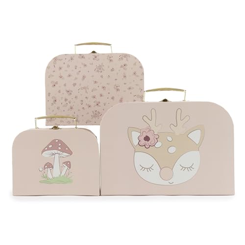 Bieco 3er Kofferset Kinder Ella Dreamy Flowers | Pappkoffer Kinder, Metallgriffe | Mini Koffer Geschenkbox | Kleiner Koffer Kinder | Spielzeugkoffer Kinder Travel Deko Koffer Pappe Koffer Mini von Bieco