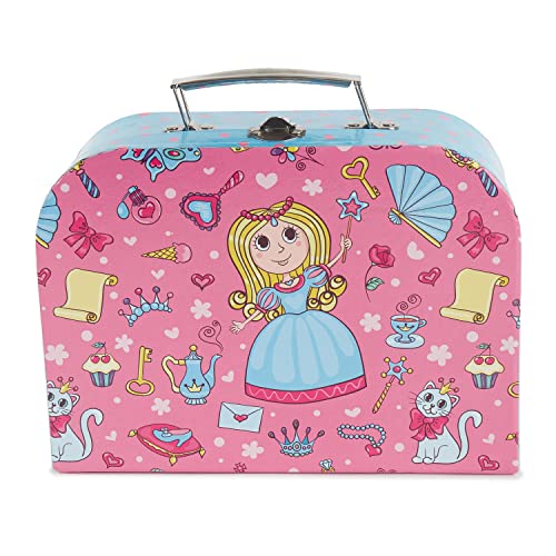 Bieco Kinderkoffer Prinzessin | Spielkoffer Kinder | Kinder Köfferchen | Kinder Spielkoffer | Koffer Karton | Metall Tragegriff | 18 x 25 cm | Geschenk | Kinderkoffer Spielzeug Kleinkind, Hellblau/ Pink von Bieco