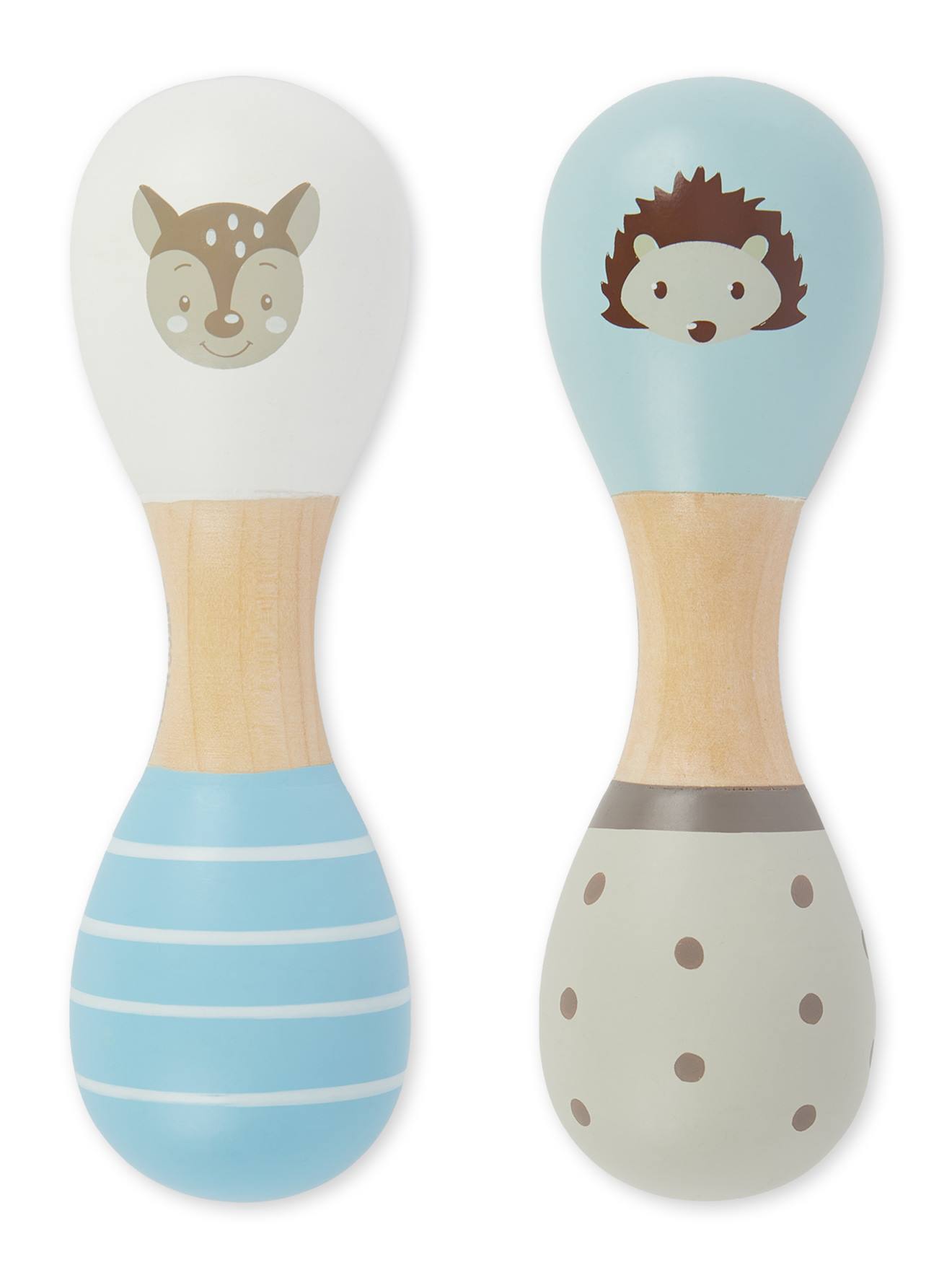 Hantelrasseln Holz 2er Set - Motiv Reh igel und reh von Bieco