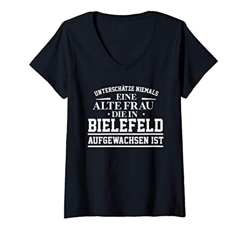 Damen Bielefeld - Unterschätze niemals eine alte Frau Geschenk T-Shirt mit V-Ausschnitt von Bielefeld Kollektion