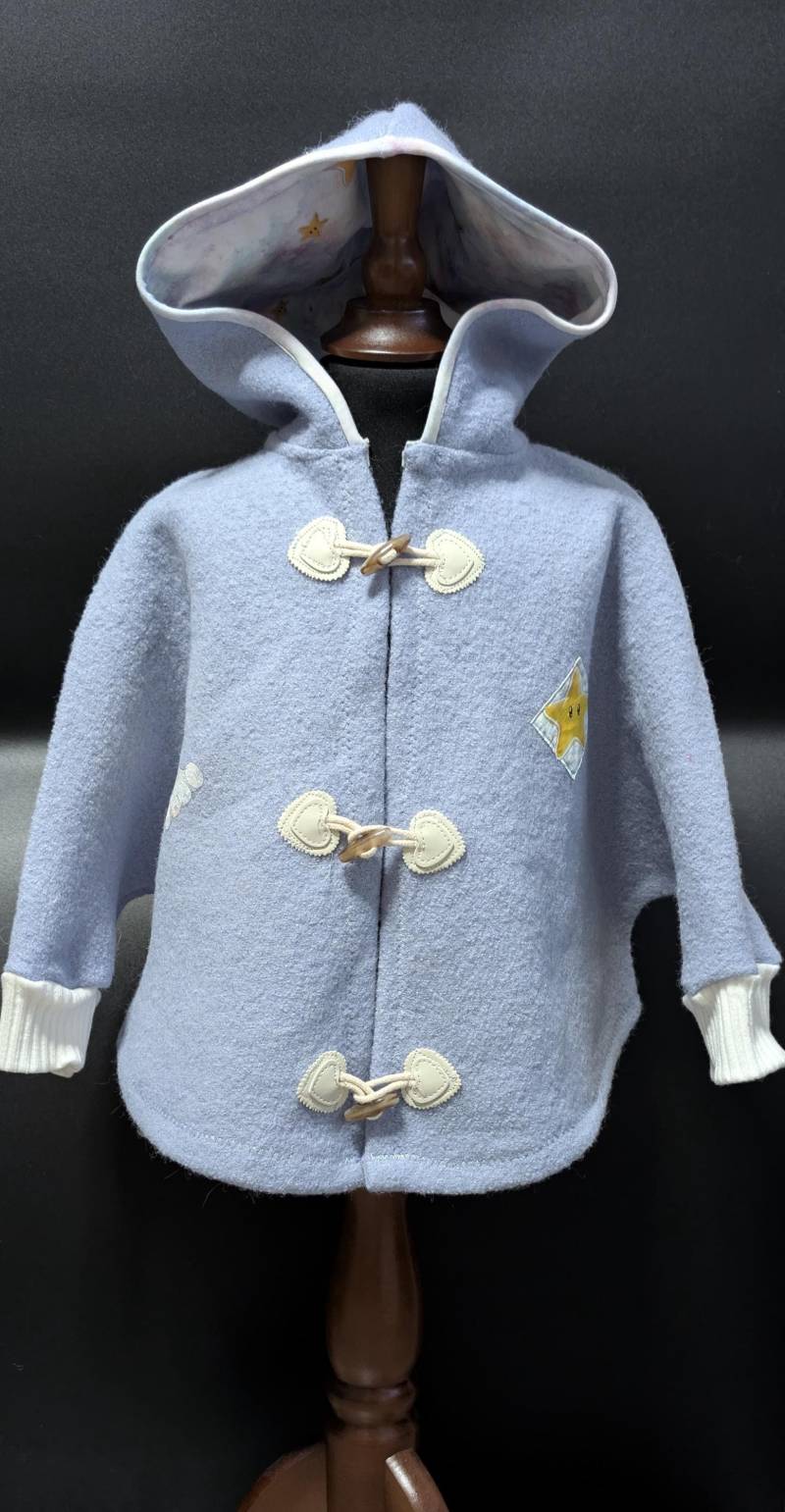 Capejacke Gr. 92/98 - Walkjacke Mit Kapuze Handmade Kinderjacke Mädchen Jungen Winterjacke Herbstjacke Wollwalk Unikat Hellblau von BienasWunderwerke