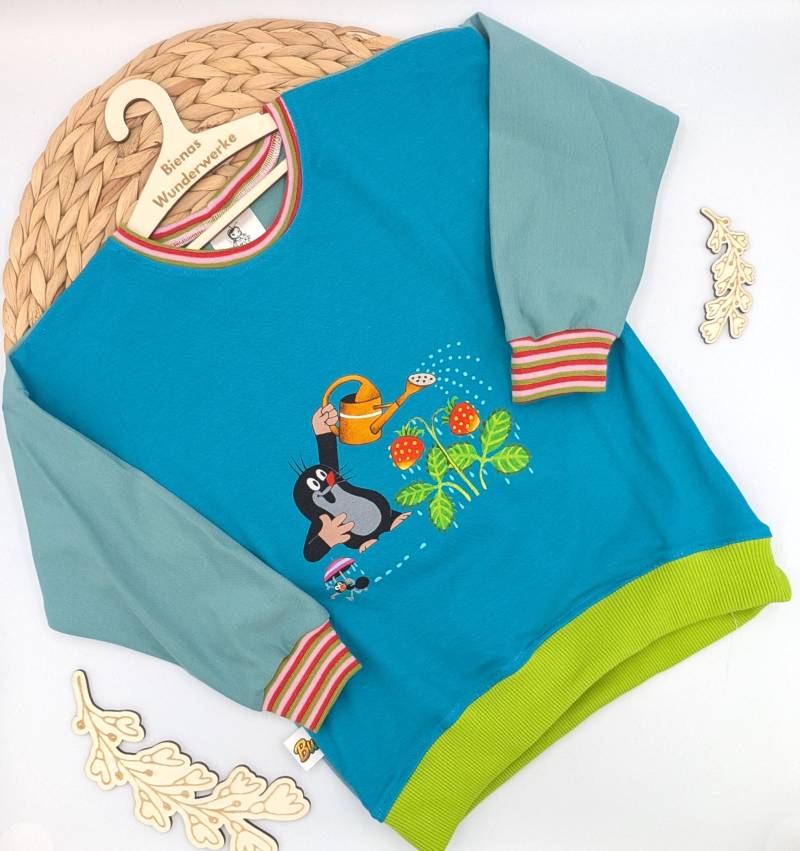 Kinderpullover Oversize Gr. 110 - Pauli Maulwurf French Terry Jersey Langarmshirt Mädchen & Jungen Türkis Handmade Sweatshirt Kinderpullover Oversize Gr. 110 - Pauli Maulwurf French Terry Jersey Langarmshirt Mädchen & Jungen Türkis Handmade Sweatshirt von BienasWunderwerke