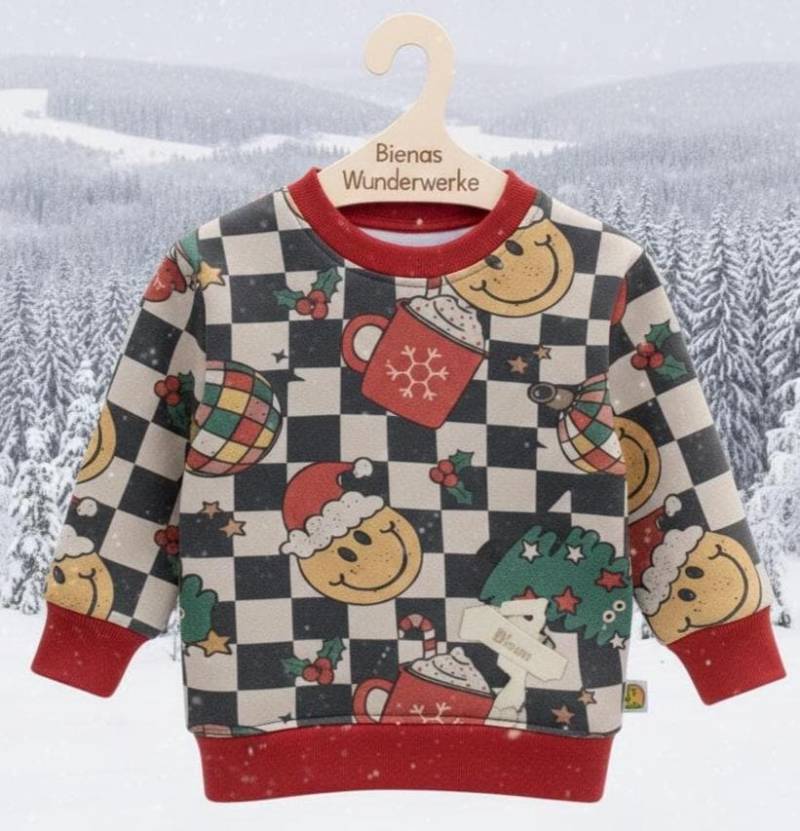 Oversize Sweater Kinder, Christmas Pullover French Terry, Weihnachtsmotiv Checker Design, Handmade Kinderpullover Gemütlich Und Bequem von BienasWunderwerke
