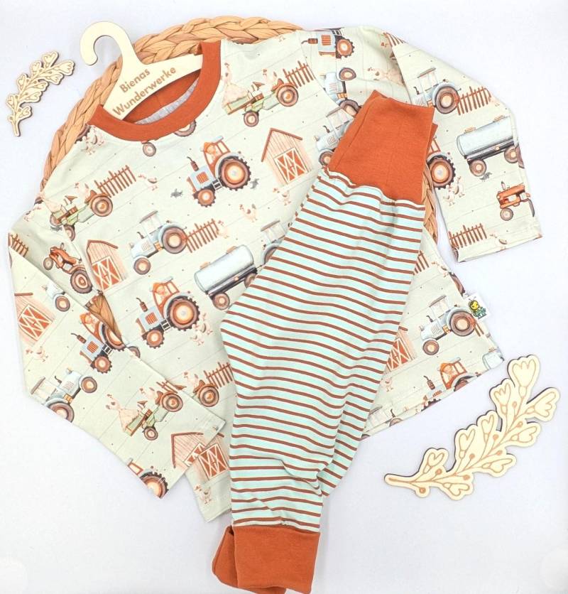 Set Gr. 92 - Pumphose Jersey & Pullover Kinder Outfit Jungen Traktor Bequem Alltag Handmade Unikat Ringel von BienasWunderwerke