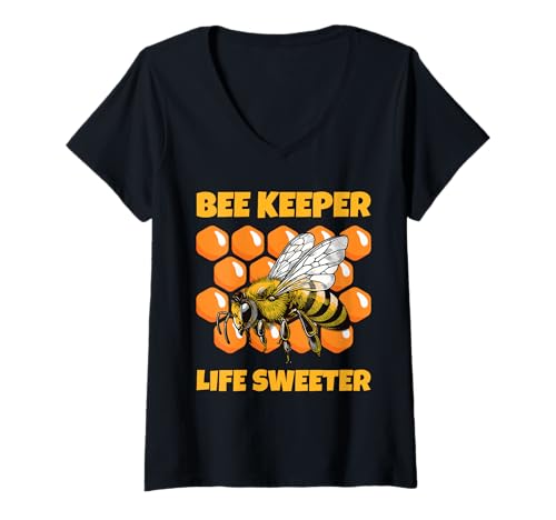 Damen Bee Keeper Life Sweeter Lustiges Motiv für Imker T-Shirt mit V-Ausschnitt von Bienenfreunde Biene Imkerei Honig Natur