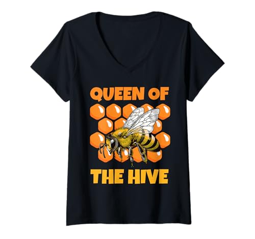Damen Queen of The hive Lustiges Motiv für Imker T-Shirt mit V-Ausschnitt von Bienenfreunde Biene Imkerei Honig Natur