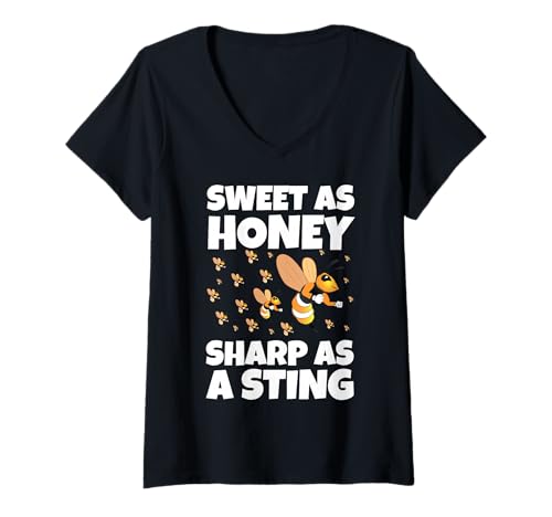 Damen Sweet As Honey Sharp As A Sting Lustiges Motiv für Imker T-Shirt mit V-Ausschnitt von Bienenfreunde Biene Imkerei Honig Natur