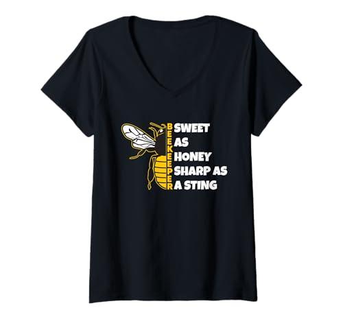 Damen Sweet As Honey Sharp As A Sting Lustiges Motiv für Imker T-Shirt mit V-Ausschnitt von Bienenfreunde Biene Imkerei Honig Natur