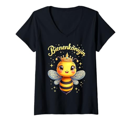 Damen Bienenkönigin Kostüm Biene Bienenkostüm Bienen Karneval T-Shirt mit V-Ausschnitt von Bienenkönigin Bienen Biene Kostüm Fasching Insekt