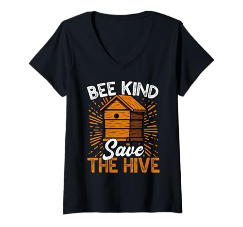 Damen Sei Freundlich, Rette Den Bienenstock – Umweltbewusstsein T-Shirt mit V-Ausschnitt von Bienenstock Blüte Imker