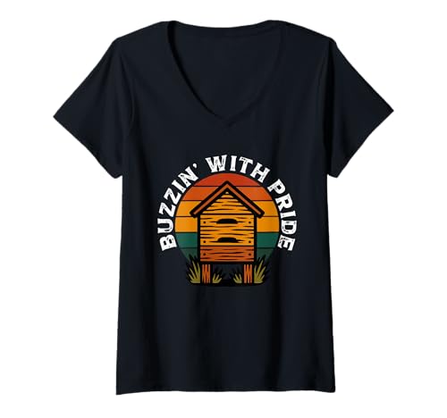 Damen Stolz Brummen - Retro-bienenstock-imker T-Shirt mit V-Ausschnitt Damen Stolz Brummen - Retro-bienenstock-imker T-Shirt mit V-Ausschnitt von Bienenstock Blumimker