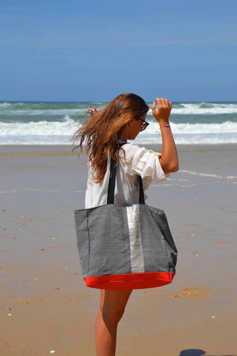 Große Graue Leinen Strand Einkaufstasche Veganes Reise Handgepäck von BientotDimanche