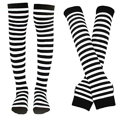 Bienvenu Damensocken, gestreift, kniehoch, Armwärmer, fingerlose Handschuhe, Weiss/opulenter Garten, Einheitsgröße von Bienvenu