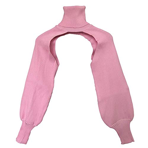 Bienwwow Damen Ultra Kurz Cropped Sweater Hoher Kragen Puffärmel Sweater Strickwaren Pullover Sweatshirt Gr. One Size, Rose von Bienwwow